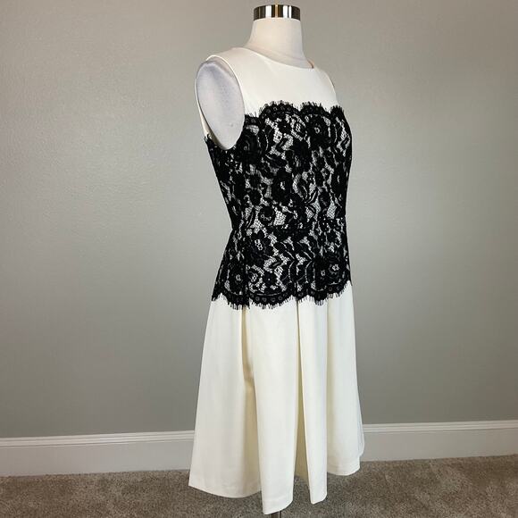 Calvin Klein Lace and Crepe Fit and Flare Cocktail Dress White and Black Size 6 - Picture 2 of 11